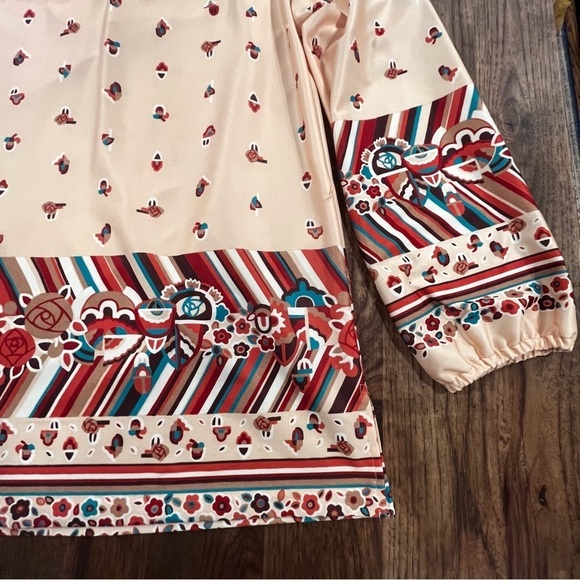 Vintage tunic acorn autumn print v-neckline bloused sleeves hippy - Picture 6 of 16